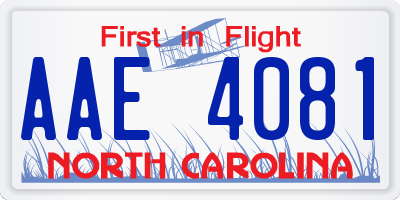NC license plate AAE4081