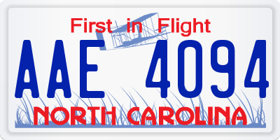 NC license plate AAE4094