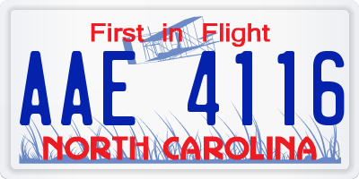 NC license plate AAE4116