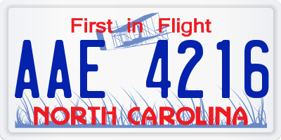 NC license plate AAE4216