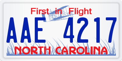 NC license plate AAE4217
