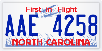 NC license plate AAE4258