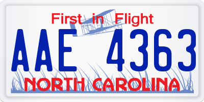 NC license plate AAE4363