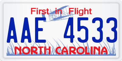 NC license plate AAE4533