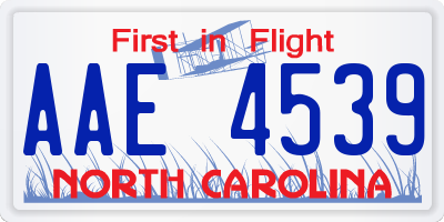 NC license plate AAE4539