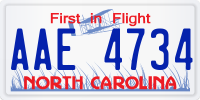 NC license plate AAE4734