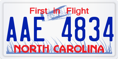 NC license plate AAE4834