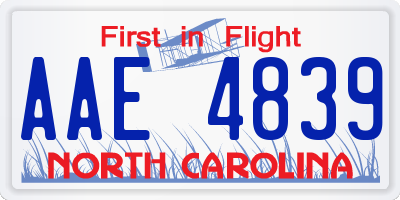 NC license plate AAE4839