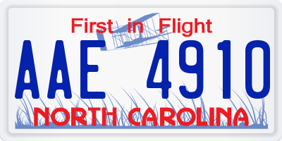 NC license plate AAE4910