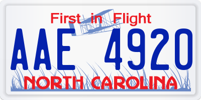 NC license plate AAE4920