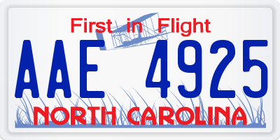 NC license plate AAE4925