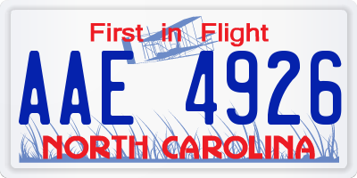 NC license plate AAE4926