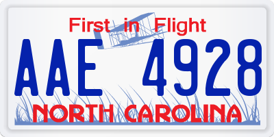 NC license plate AAE4928