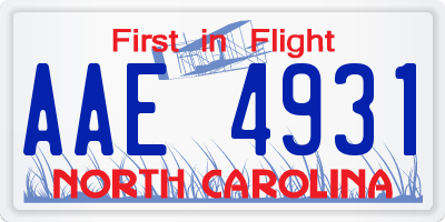 NC license plate AAE4931