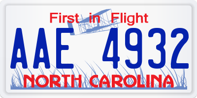 NC license plate AAE4932