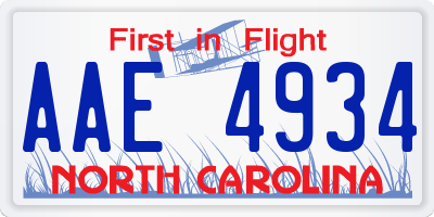 NC license plate AAE4934