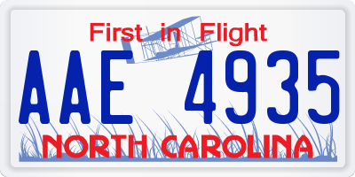 NC license plate AAE4935