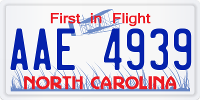 NC license plate AAE4939