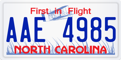 NC license plate AAE4985