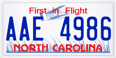 NC license plate AAE4986