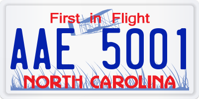 NC license plate AAE5001