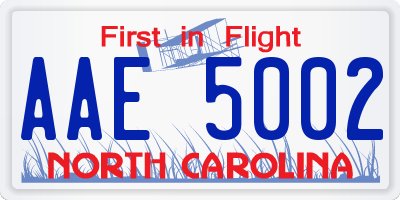 NC license plate AAE5002