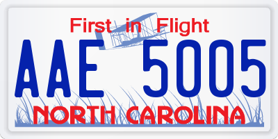 NC license plate AAE5005