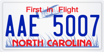 NC license plate AAE5007