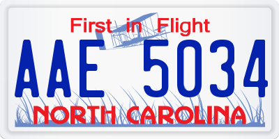 NC license plate AAE5034