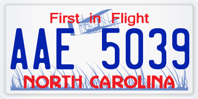 NC license plate AAE5039