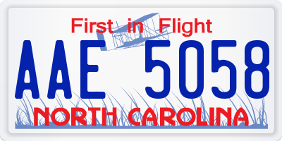 NC license plate AAE5058