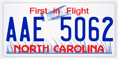 NC license plate AAE5062