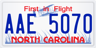 NC license plate AAE5070