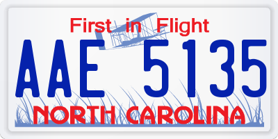 NC license plate AAE5135