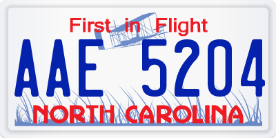 NC license plate AAE5204