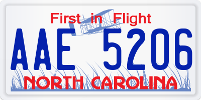 NC license plate AAE5206