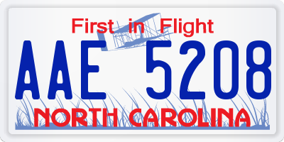 NC license plate AAE5208