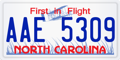 NC license plate AAE5309