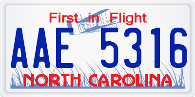 NC license plate AAE5316