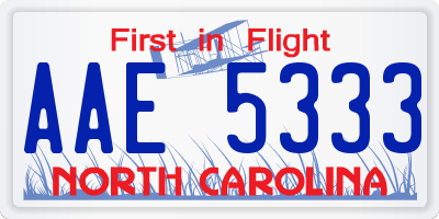 NC license plate AAE5333