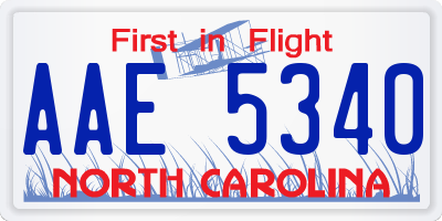 NC license plate AAE5340