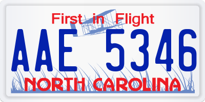 NC license plate AAE5346