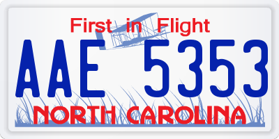 NC license plate AAE5353