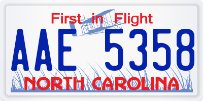 NC license plate AAE5358