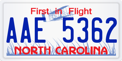 NC license plate AAE5362