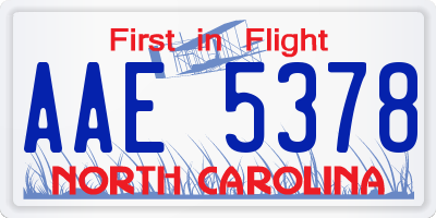 NC license plate AAE5378