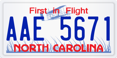 NC license plate AAE5671