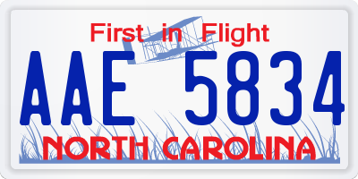 NC license plate AAE5834