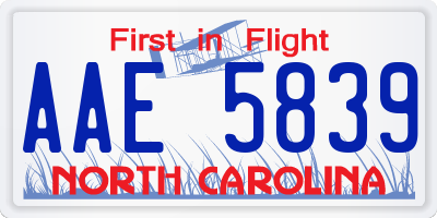 NC license plate AAE5839