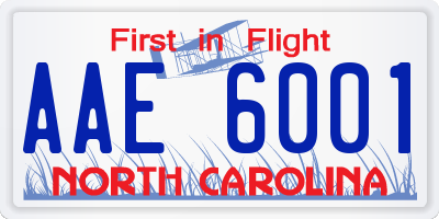 NC license plate AAE6001